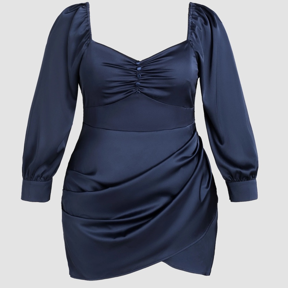 Cider Navy Blue Satin Dress